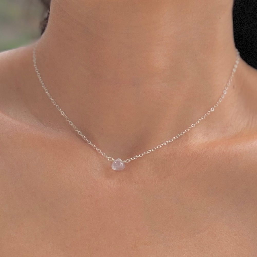 Tiny Moonstone Charm Necklace Sterling Silver